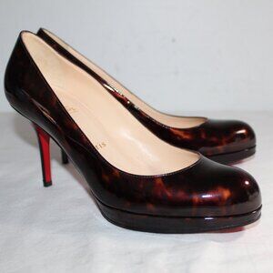 Christian Louboutin Tortoise Shell Patent Pumps Heels Red Bottom 38